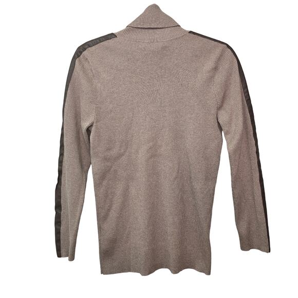 Ralph Lauren Black Label Sweater Womens 1X Ribbed Knit Turtleneck Leather Trim - Picture 3 of 11